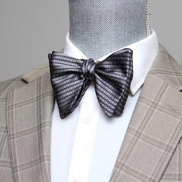 Men's Self-tied Bow Tie 100%Silk Big Butterfly S634 grey Ornament - Picture 6 of 16